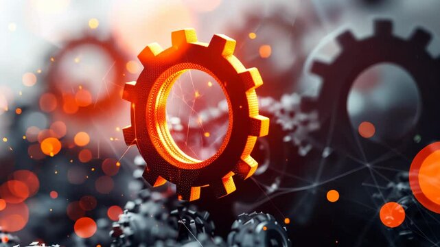 Exploring the intricate design of gears and technology in a vibrant, futuristic landscape
