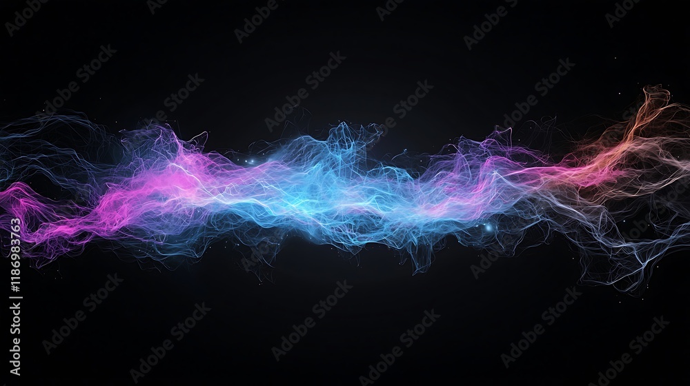 Sticker Abstract colorful energy waves flowing on black background.