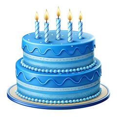 Blue birthday cake drawing isolated on transparent background  

