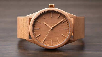 stylish wooden watch with minimalist design, featuring smooth wooden strap and simple dial. Perfect for eco conscious fashion enthusiasts