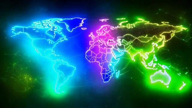 Global Network Connection: Abstract World Map Animation - Seamless Loop Video Background for Technology, Communication, and Data Visualizations