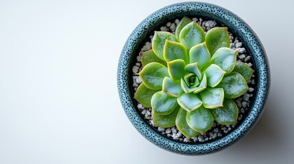 Top view of a succulent plant in a pot.