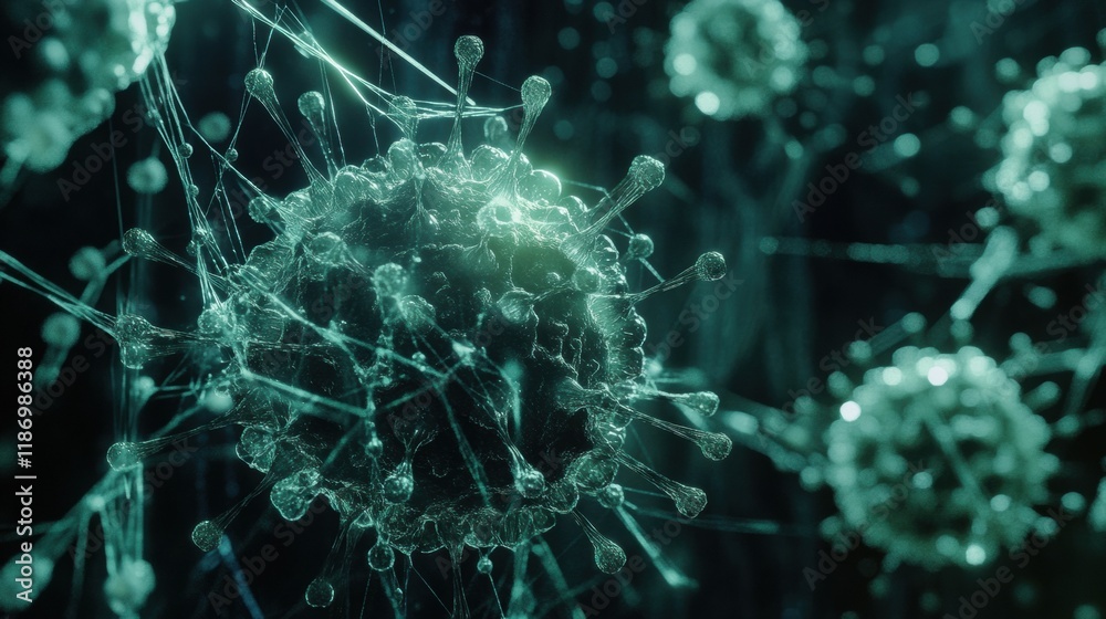 Leinwandbilder detailed 3d visualization revealing intricate structure of a virus showcasing capsid, spikes, and rn