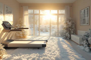 A personal online training session taking place in a room with a view of a winter landscape. The cozy setting enhances motivation and physical progress