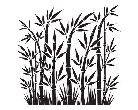 black bamboo plants on white background clip art preview