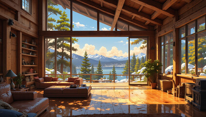  Open Living Room with Lake View