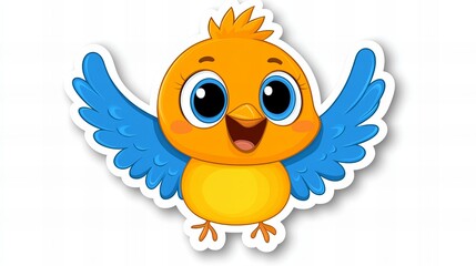 Adorable cartoon bird with big eyes and bright blue wings.  Perfect for children's books or designs!