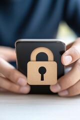 Secure Mobile Phone Data Protection Concept Image Wooden Lock