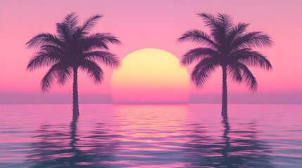 Serene Sunset with Vibrant Pink and Orange Skies over Calm Waters