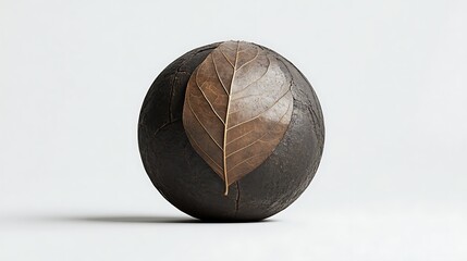 Ball with a cover leaf at its heart set against a stark white background