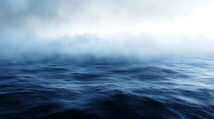 Obraz premium Misty ocean with distant, obscured land.