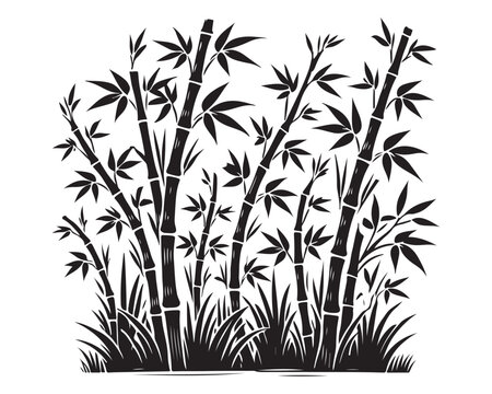 black bamboo plants on white background clip art preview
