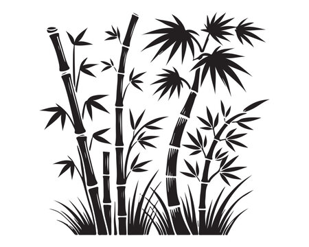 black bamboo plants on white background clip art preview
