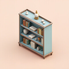 Isometric Bookshelf with Objects