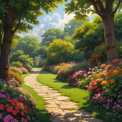 Garden Path with Blooming Flowers