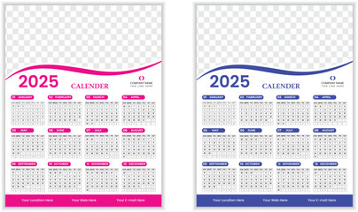 Wall Calendar 2025  for your company or medical planner corporate template design set of 12 months. 