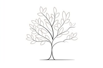 Obraz premium Minimalistic one-line drawing of a tree with leaves, simple flat design on white background, nature and abstract art.