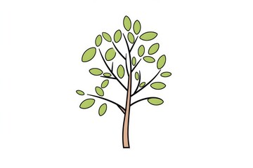Fototapeta premium Minimalist Line Art Tree with Leaves on White Background. Simple Flat Style Illustration.