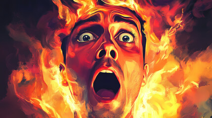 Captivating portrait of surprised human expression. Nightblaze. Illustration