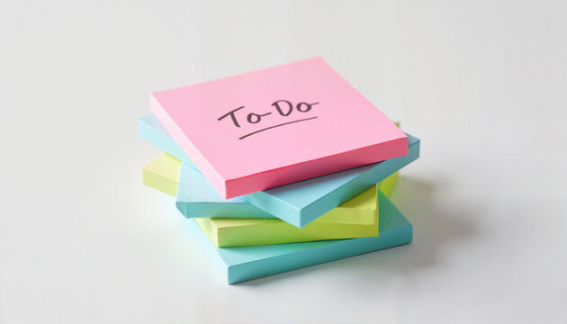 Colorful sticky note stack with "To-Do" on minimalist desk, productivity, National Memo Day