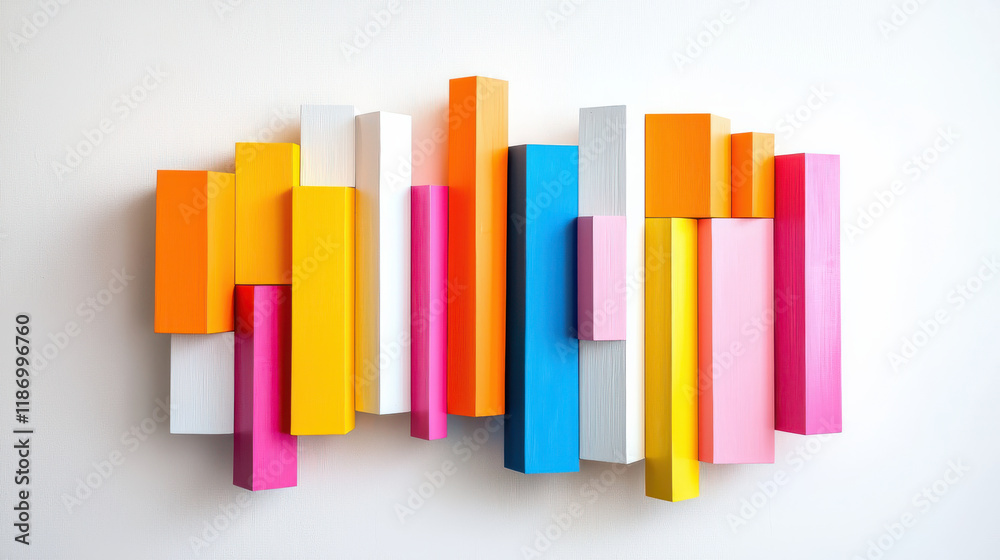 Fototapete Colorful abstract wall art featuring vibrant blocks in various shapes and sizes, creating dynamic and bold visual impact. Perfect for modern decor