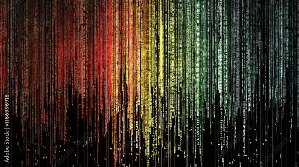 Poster dynamic colorful lines with code and data for technology background