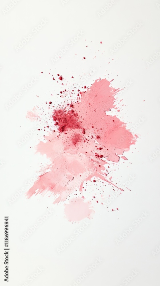 Poster pink and red powder exploding and creating an abstract design on a white background, perfect for val