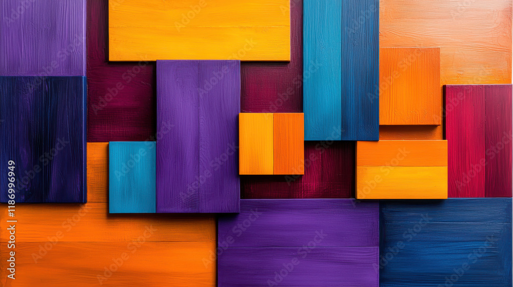 Aufkleber bold and dynamic abstract artwork featuring geometric color blocks in vibrant hues of orange, purple