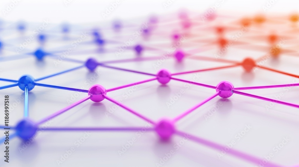 Poster colorful abstract connection network with nodes and lines in 3d perspective for digital technology b