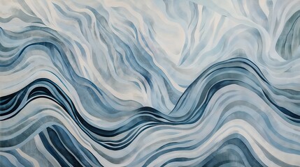 Obraz premium Abstract wave pattern painting in shades of blue and white creating a fluid texture