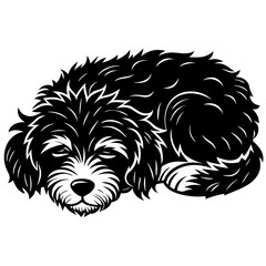 portuguese water dog black silhouette vector, dog sleeping vector, Simple silhouette Design vector icon with white background.
