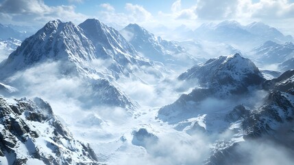 Obraz premium Serene Blue Sky with Gentle White Clouds Over Majestic Mountains