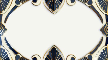 A stylized Art Deco border design in gold and navy blue, shown on a clean white background.