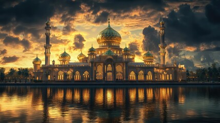 "Generative AI-Rendered 3D Islamic Colorful Background Wallpaper"