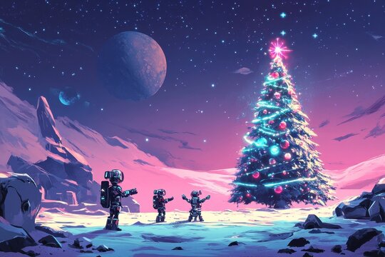 Robots Celebrate Christmas on an Alien Planet