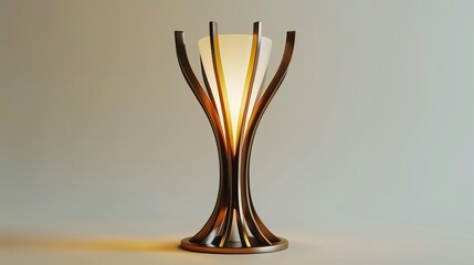 A stylized Art Deco lamp with sleek metallic curves, standing against a clean white background.