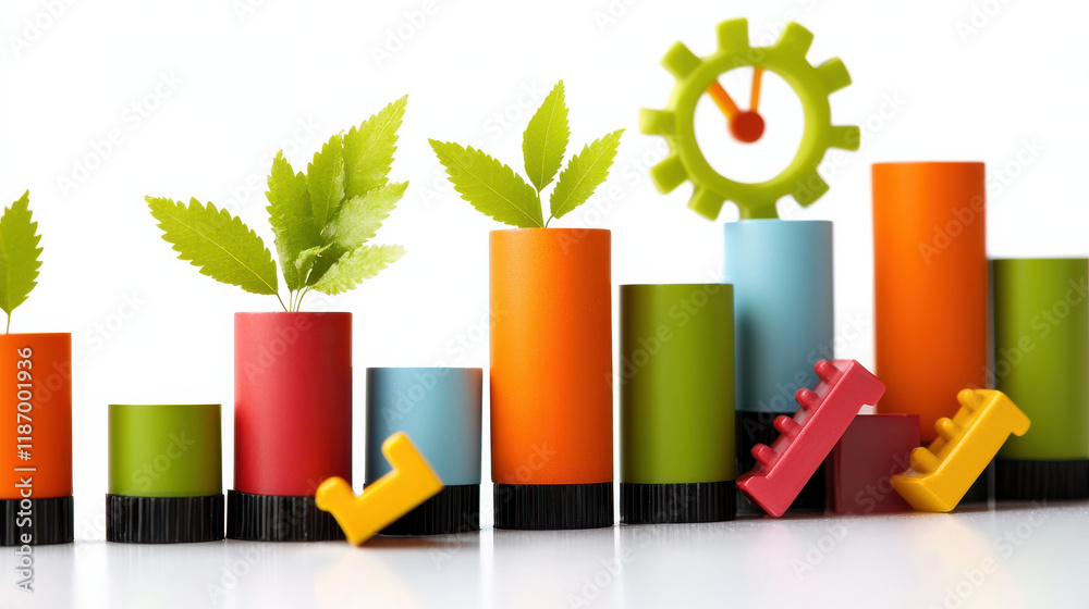 Leinwandbilder growing business analytics with colorful charts and leaves symbolizes progress and sustainability. t