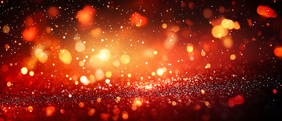 Obraz premium Red, shimmer background with glowing bokeh lights and sparkling hearts. Perfect for Valentine's Day, love, and celebration themes. Mockup for design and creative projects. Generative ai