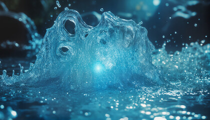 Water Splash with Blue Glow
