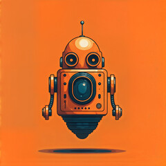 Cartoon Robot Character on Orange
