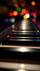 Piano keys close-up on a blurred background with bokeh