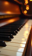 Piano keys close-up on a blurred background with bokeh