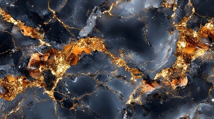 Fototapeta premium Dark Marble Surface with Shimmering Gold Veins and High Detail