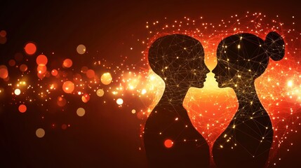 Silhouette of Two Women with Abstract Light and Connection Effects