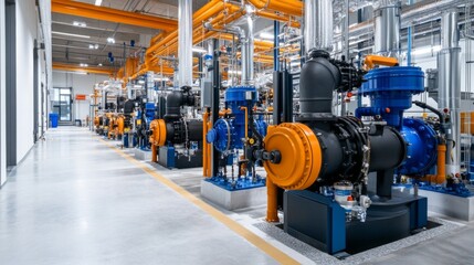 Naklejka premium Industrial Facility Featuring Rows Of Complex Machinery