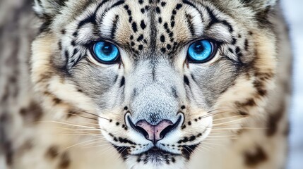 Obraz premium Majestic snow leopard portrait with striking blue eyes in closeup