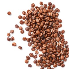 Fototapeta premium Roasted coffee beans scattered on white background. (1)