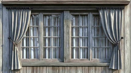 Charming Rustic Window with Gray Curtains and Wooden Frame Design
