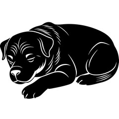 rottweiler Dog Sleeping black silhouette vector,  silhouette Design vector icon with white background	