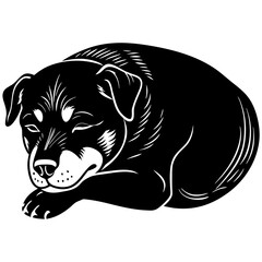 rottweiler Dog Sleeping black silhouette vector,  silhouette Design vector icon with white background	